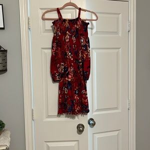 NWOT girls red floral print dress, size 14-16